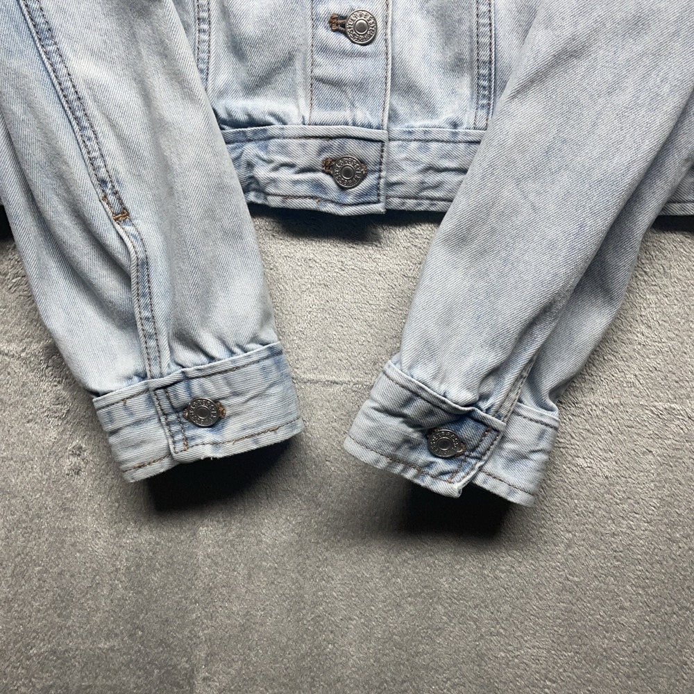 Express Jeans Jacket Women's XL Blue Denim Long Sleeve Button Jacket Cropped - Picture 4 of 8
